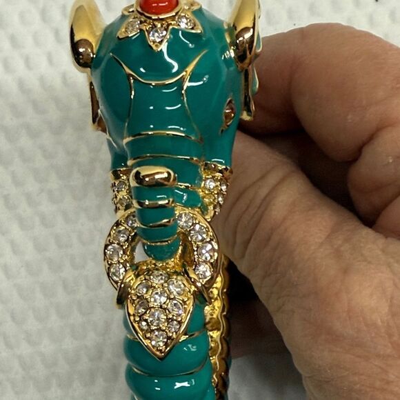 Kenneth Jay Lane Teal Raj Hinged Bangle Clamped Bracelet - Picture 9 of 13